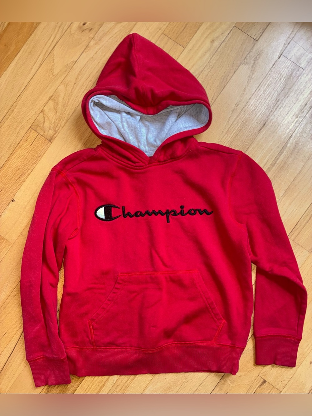 Champion Red Hooded Pullover with Signature Script
